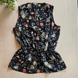 Pleione Floral Sleeveless Blouse - Black and Coral